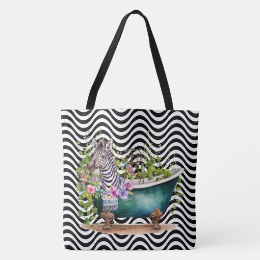 Zebra in Tub Schwarz-weiße Wavy Stripes Psychedeli Tasche (Vorderseite)
