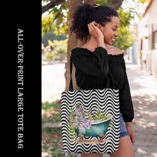Zebra in Tub Schwarz-weiße Wavy Stripes Psychedeli Tasche