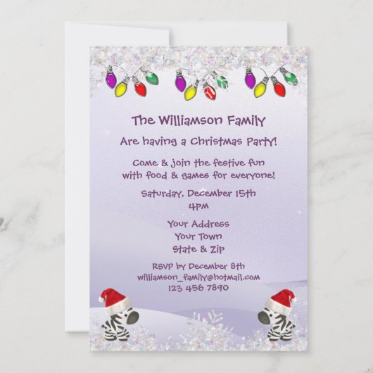 Zebra in Weihnachtsmannmütze, Schnee und Weihnacht Einladung (Rückseite)