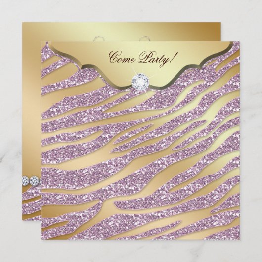 Zebra Junggeselinnen-Abschied Einladung Pink Gold  (Vorne/Hinten)