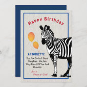 Zebra Jungle Animal Balloons Happy Birthday Card (Vorne/Hinten)