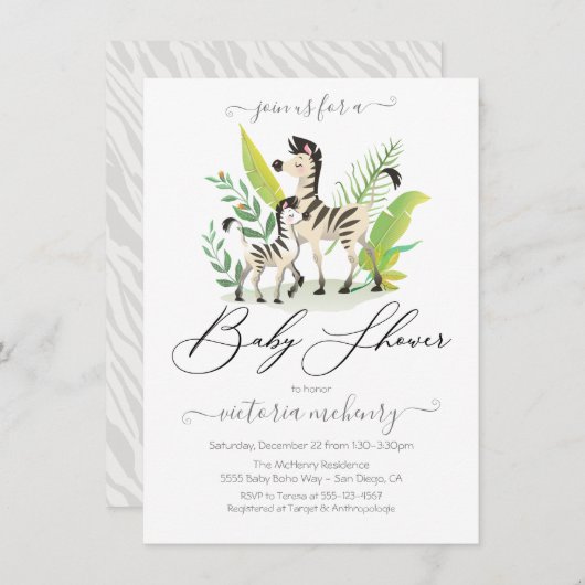Zebra Jungle Baby Shower Einladung (Vorne/Hinten)