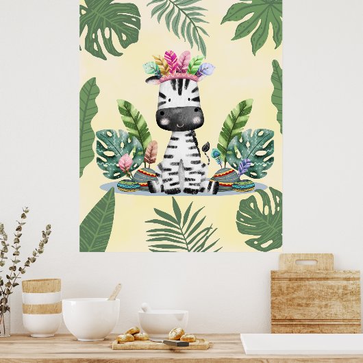 Zebra Jungle Safari Exotic Palm Blätter Kinderzimm Poster (Küche)