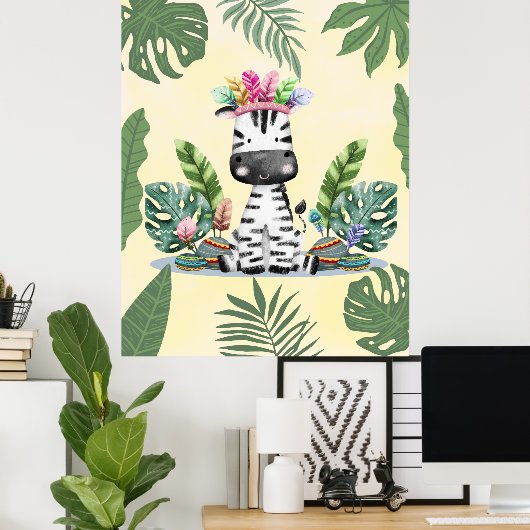 Zebra Jungle Safari Exotic Palm Blätter Kinderzimm Poster (Heimbüro)