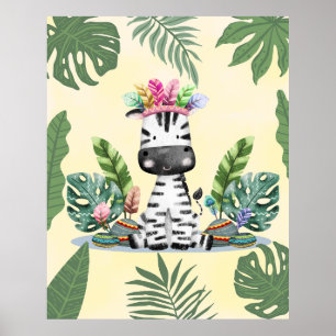 Zebra Jungle Safari Exotic Palm Blätter Kinderzimm Poster