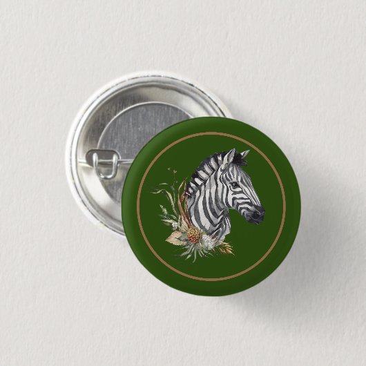 Zebra-Kopf-Savanna-Blume Aquarellbild Button (Vorne & Hinten)