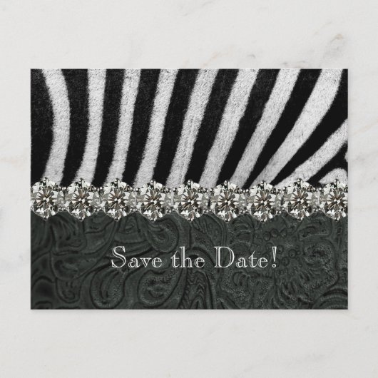 Zebra Kristall Black Leather Save the Date Ankündigungspostkarte (Vorderseite)