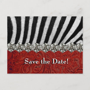 Zebra Kristall Red Leather Save the Date Ankündigungspostkarte