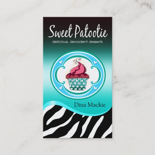 Zebra-Kuchen-Logo "süßes Patootie" Aqua Visitenkarte (Vorderseite)
