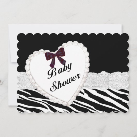 Zebra Lace Heart Baby Shower Einladung (Vorderseite)