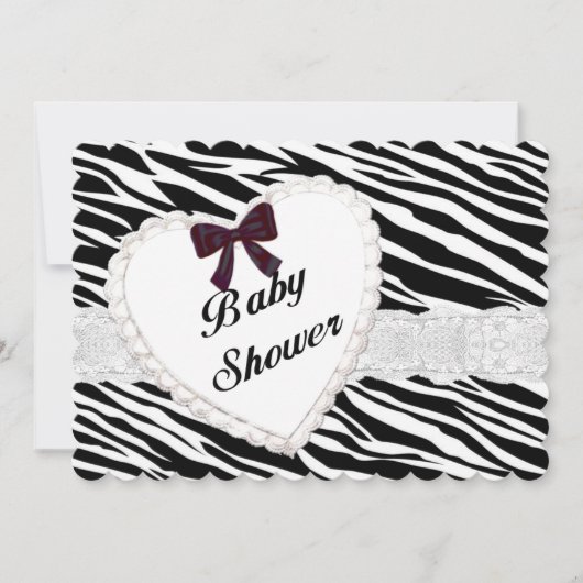 Zebra Lace Heart Baby Shower Einladung (Vorderseite)