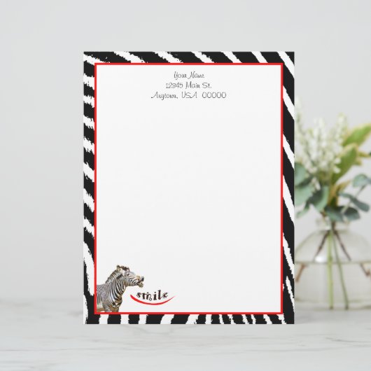 Zebra Lächeln Schwarz/Weiß/Rot Streifen Briefbogen (Stehend Vorderseite)