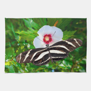 Zebra-Langschmetterling auf einem Hibiskus Rotes H Geschirrtuch