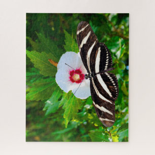 Zebra-Langschmetterling auf einem Hibiskus Rotes H Puzzle