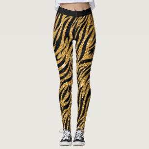 Zebra Leggings Womens, Gold Glitzer Look und Black