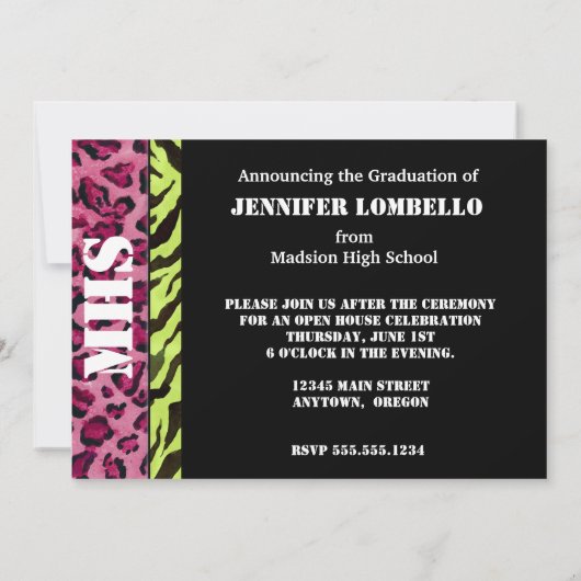 Zebra-Leopard-Druck, Abschluss-Mitteilung Einladung (Rückseite)