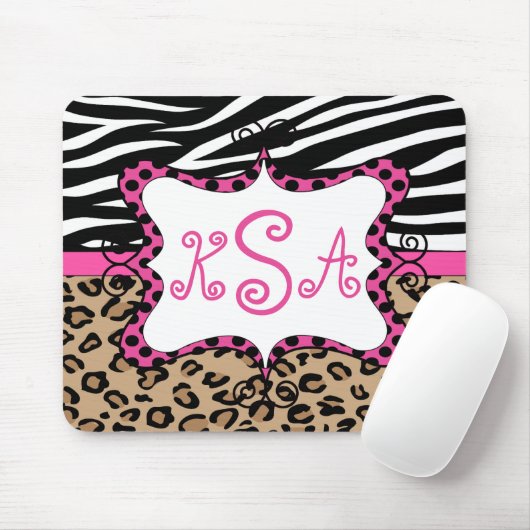 Zebra-Leopard-Druck-personalisiertes Monogramm Mousepad (Mit Mouse)