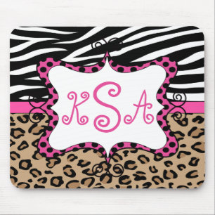 Zebra-Leopard-Druck-personalisiertes Monogramm Mousepad