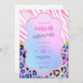 Zebra Leopard Geburtstagseinladung Neonrosa lila Einladung (Vorne/Hinten)