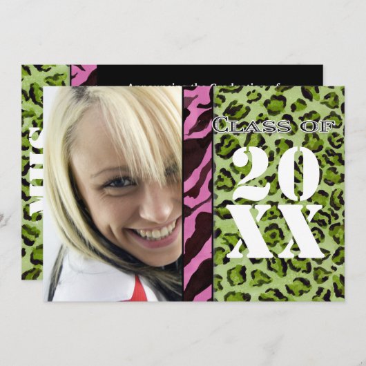 Zebra Leopard Print, Ankündigung von Abschlüssen (Vorne/Hinten)