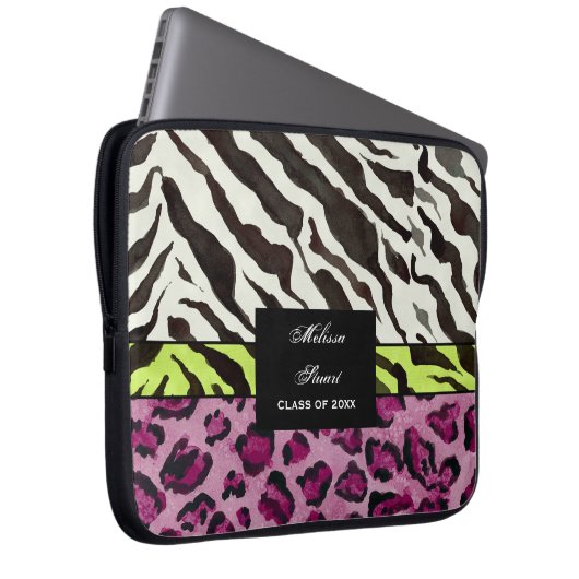 Zebra Leopard Print, Personalisierter Computerschl Laptopschutzhülle (Vorne Rechts)