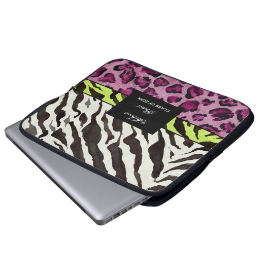 Zebra Leopard Print, Personalisierter Computerschl Laptopschutzhülle (Vorne Knopf)