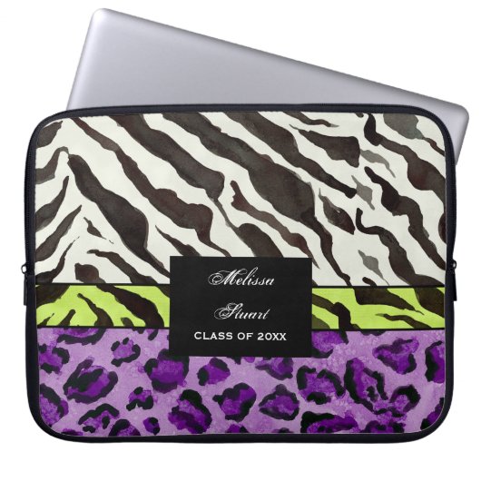 Zebra Leopard Print, Personalisierter Computerschl Laptopschutzhülle (Vorderseite)