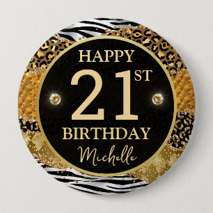 Zebra-Leopard-Safari-Achat-Geburtstagsabzeichen Button
