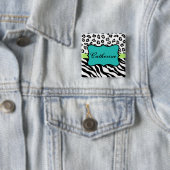 Zebra Leopard Skin Schwarz-weiß Aquamarine Name Ab Button (Beispiel)