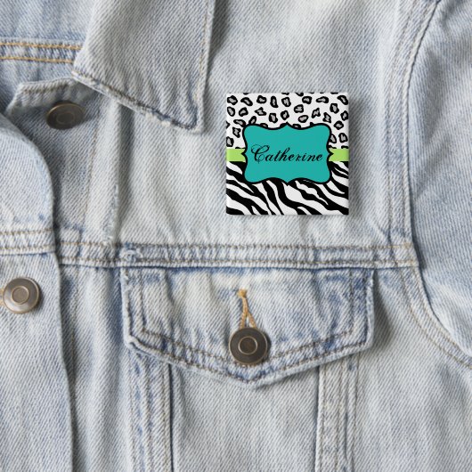 Zebra Leopard Skin Schwarz-weiß Aquamarine Name Ab Button (Beispiel)
