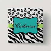 Zebra Leopard Skin Schwarz-weiß Aquamarine Name Ab Button (Vorderseite)