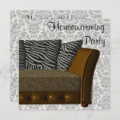 Zebra Leopard Sofa Damask Housewarming Party Einladung (Vorne/Hinten)