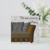 Zebra Leopard Sofa Damask Housewarming Party Einladung (Stehend Vorderseite)