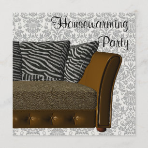 Zebra Leopard Sofa Damask Housewarming Party Einladung