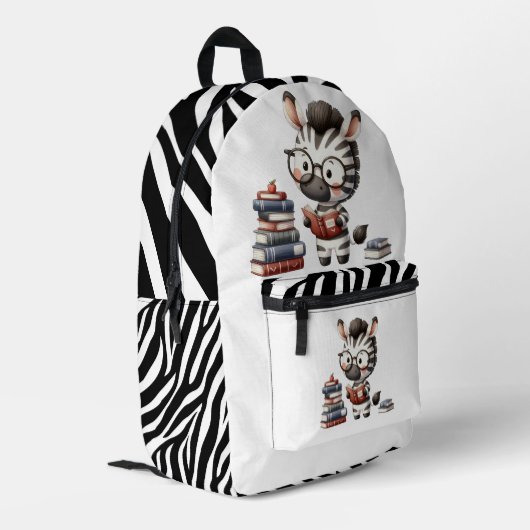 Zebra-Lesebücher. Bedruckter Rucksack (Rückseitige Ecke links)