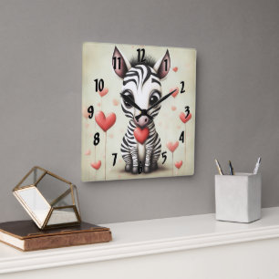 Zebra Liebe 1 Quadratische Wanduhr