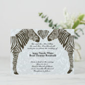 Zebra Liebe Blue Damask Style Einladung zur Hochze (Stehend Vorderseite)
