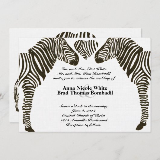 Zebra Liebe Hochzeit Einladung (Vorne/Hinten)