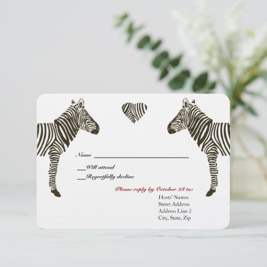 Zebra Liebe UAWG RSVP Karte (Stehend Vorderseite)