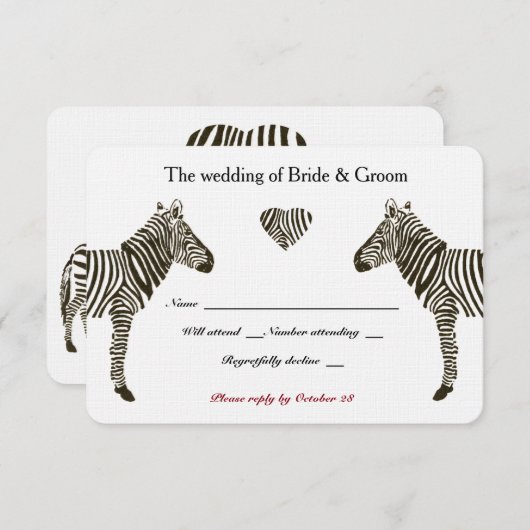 Zebra Liebe UAWG RSVP Karte (Vorne/Hinten)