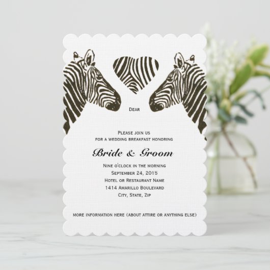 Zebra Liebe Wedding Breakfast Einladung (Stehend Vorderseite)