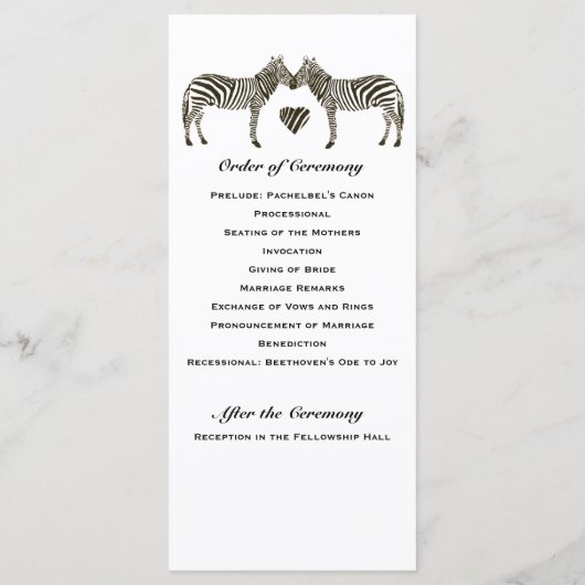 Zebra Liebe Wedding Program Programm (Rückseite)