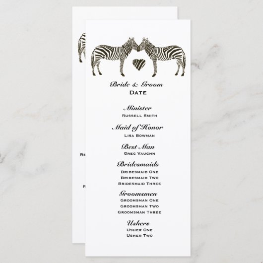 Zebra Liebe Wedding Program Programm (Vorne/Hinten)