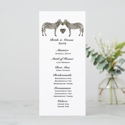 Zebra Liebe Wedding Program Programm (Stehend Vorderseite)