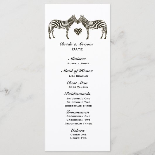 Zebra Liebe Wedding Program Programm (Vorderseite)