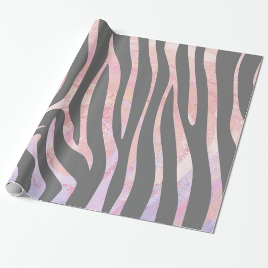 Zebra Light Gray and Pink Print Geschenkpapier (Ungerollt)