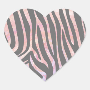 Zebra Light Gray and Pink Print Herz-Aufkleber