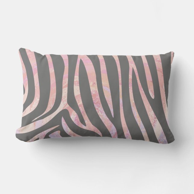 Zebra Light Gray and Pink Print Lendenkissen (Vorderseite)