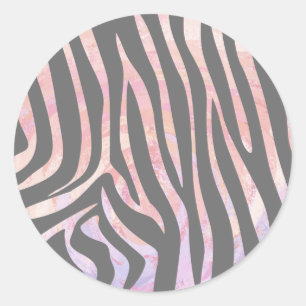 Zebra Light Gray and Pink Print Runder Aufkleber