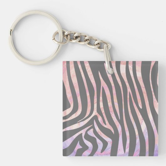 Zebra Light Gray and Pink Print Schlüsselanhänger (Vorderseite)